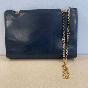 Salvatore Ferragamo Vintage Firenze 4 Navy Leather Clutch Shoulder Bag-Preowned